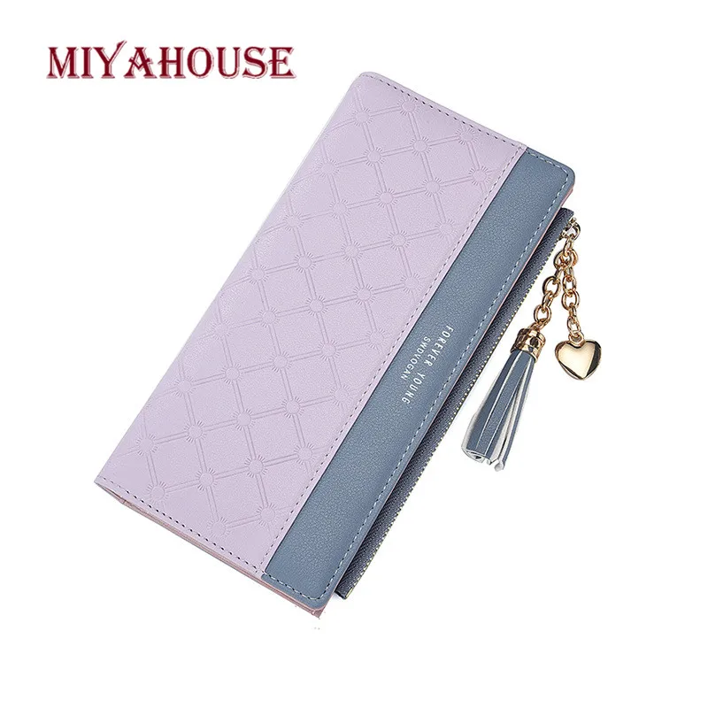 Miyahouse Классический женский кошелек из искусственной кожи, простой цветной Кошелек для монет, женский модный держатель для карт, Длинный кошелек с кисточкой
