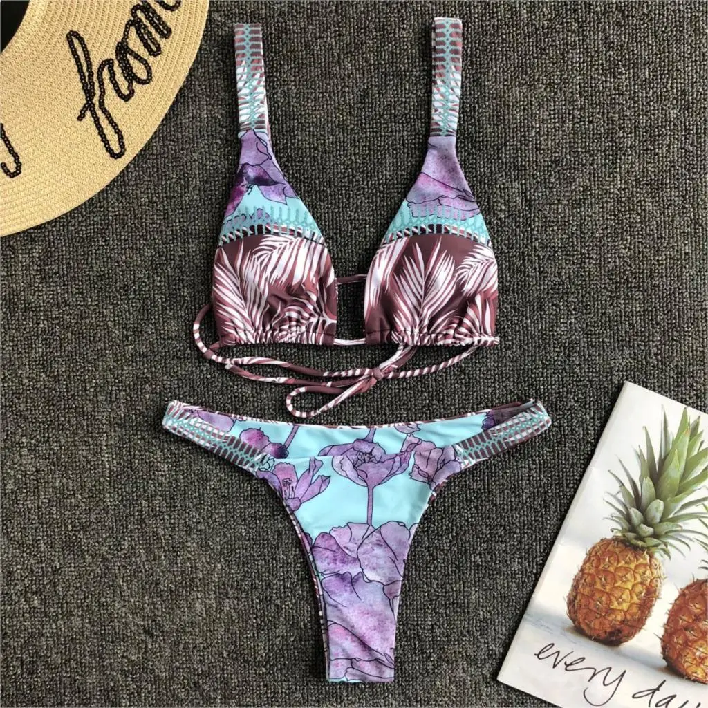 Бикини 2019 Maillot De Bain Купальники для малышек женщин Biquini листьев лотоса печати микро