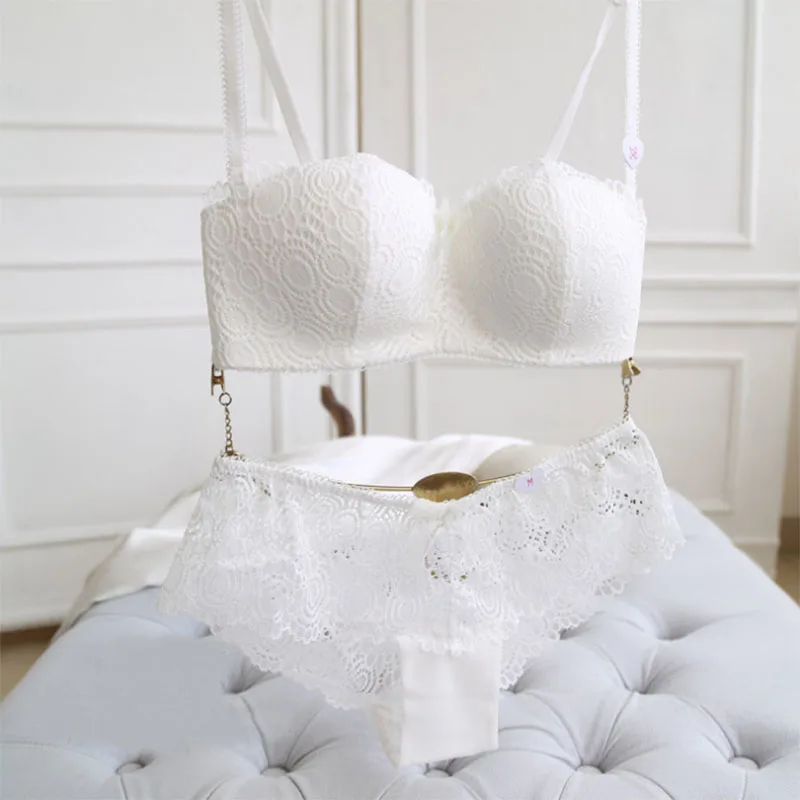 CR 2019 New Luxury 1/2 Cup Brand Sexy Plus Size Intimates Push Up Bra Set Underwear Floral Embroidery Lace Women Panty WI421 | Женская