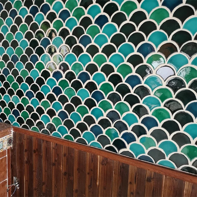 

Green Blue Fish scale Shell Ceramic Mosaic Tile kitchen backsplash bathroom background wall tiles shower porcelain floor tile