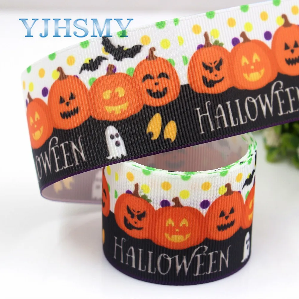 Ленты гроздья Halloween с принтом для рукоделия, изготовления аксессуаров для волос и упаковки свадебных подарков, 38 мм, 5 ярдов.