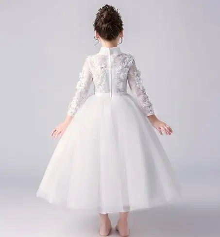 Fashion brand Handmade Lace Flower wedding Girls Dress With white Headband Long Sleeve Kids Pageant dress 4-12Y | Детская одежда и