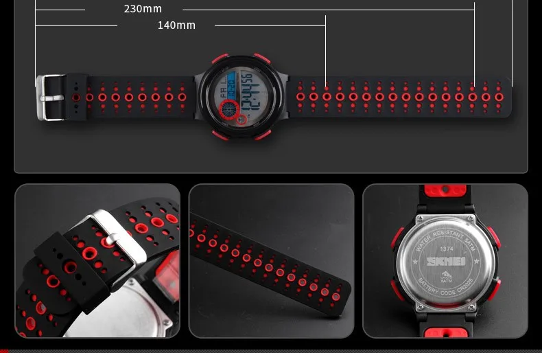 SKMEI 2 Time Sport Watch Men Chrono Stopwatch Wrist Watches For Mens Outdoor Digital Alarm Clock montre homme 1374 Hour