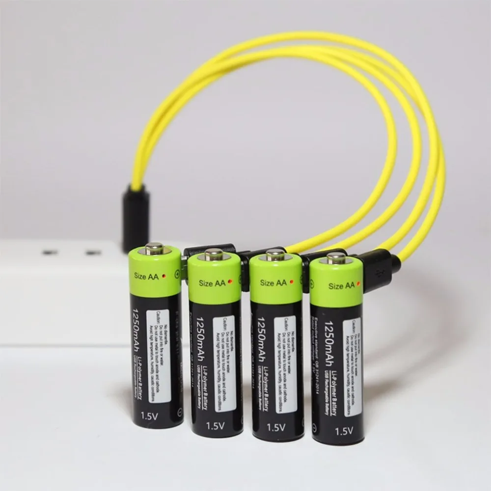 

ZNTER 2/4pcs AA 1.5V 1250mAh Battery USB Quick Charging Rechargeable Lithium Polymer Battery Charged by Micro USB Cable Dropship