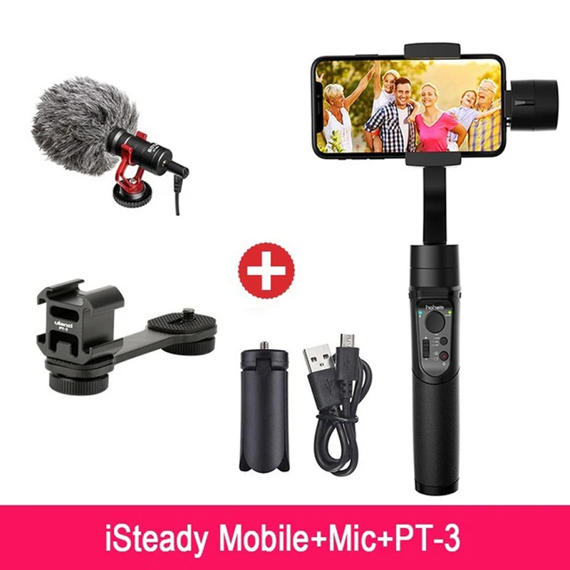 add Mic PT-3 ISteady мобильный 3-осевой Ручной Стабилизатор на шарнирном замке для смартфона Интервальная покадровая съемка Горизонтальное кадрирование для iPhone X 8 плюс 7 для samsung Galaxy S9+ S9 S8 xiaomi - Цвет: add Mic PT-3