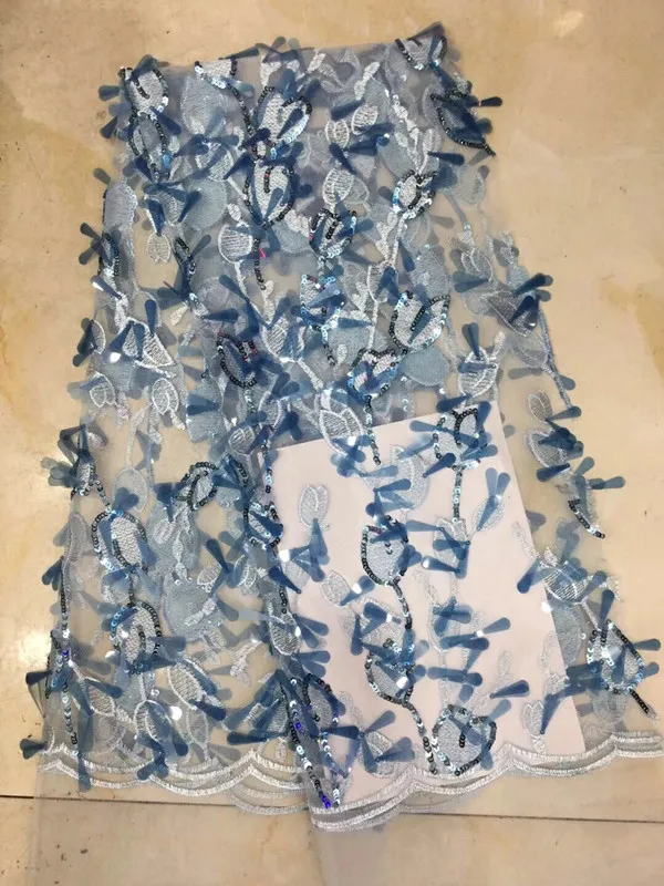 Синий Dentelle Tissu ткань для платья Отделка пайетками кружева аппликация вышитый