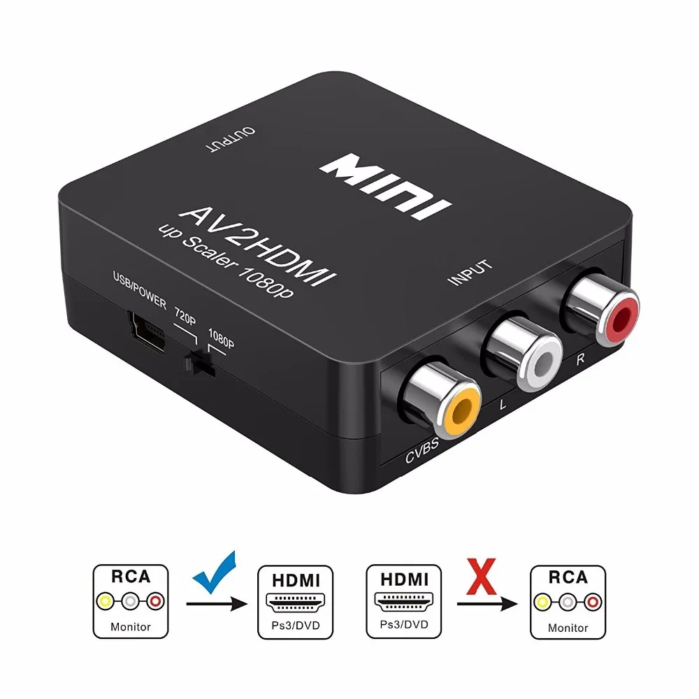 Мини-преобразователь AV-HDMI AV2HDMI RCA AV HDMI CVBS к адаптеру для HDTV TV PS3 PS4 ПК DVD Xbox проектора