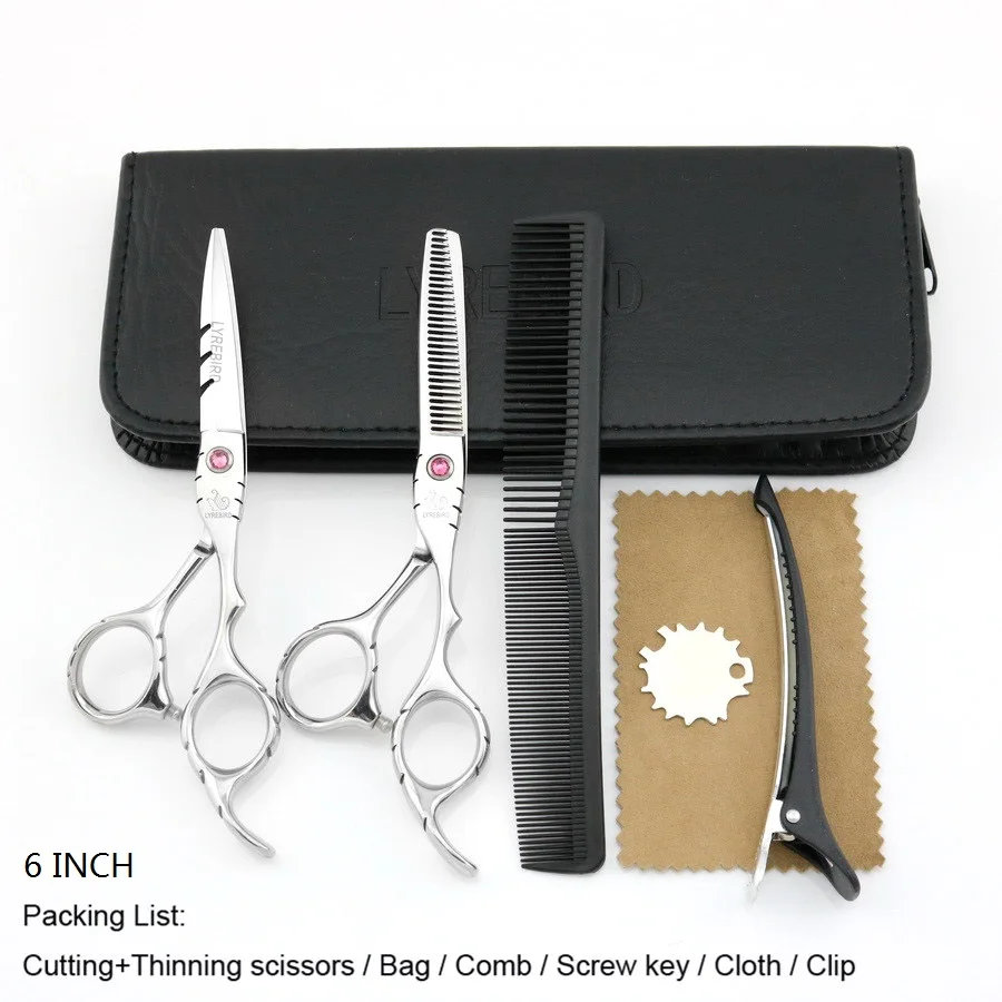 Set no razor 6INCH Ножницы для волос Япония 5,5 дюймов 6 дюймов ножницы для волос розовый или синий камень филировочные ножницы для волос Нескользящая ручка LYREBIRD Новинка - Цвет: Set no razor 6INCH