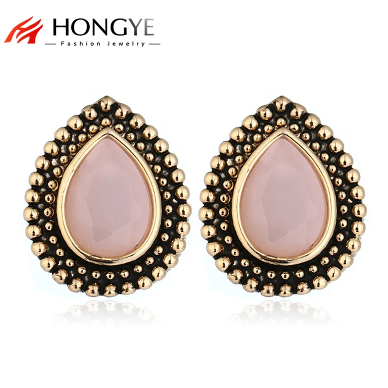 

HUIMEI 2022 Luxury Retro 4 s Brincos Pink Green Glass Drop Earrings Women's Jewelry