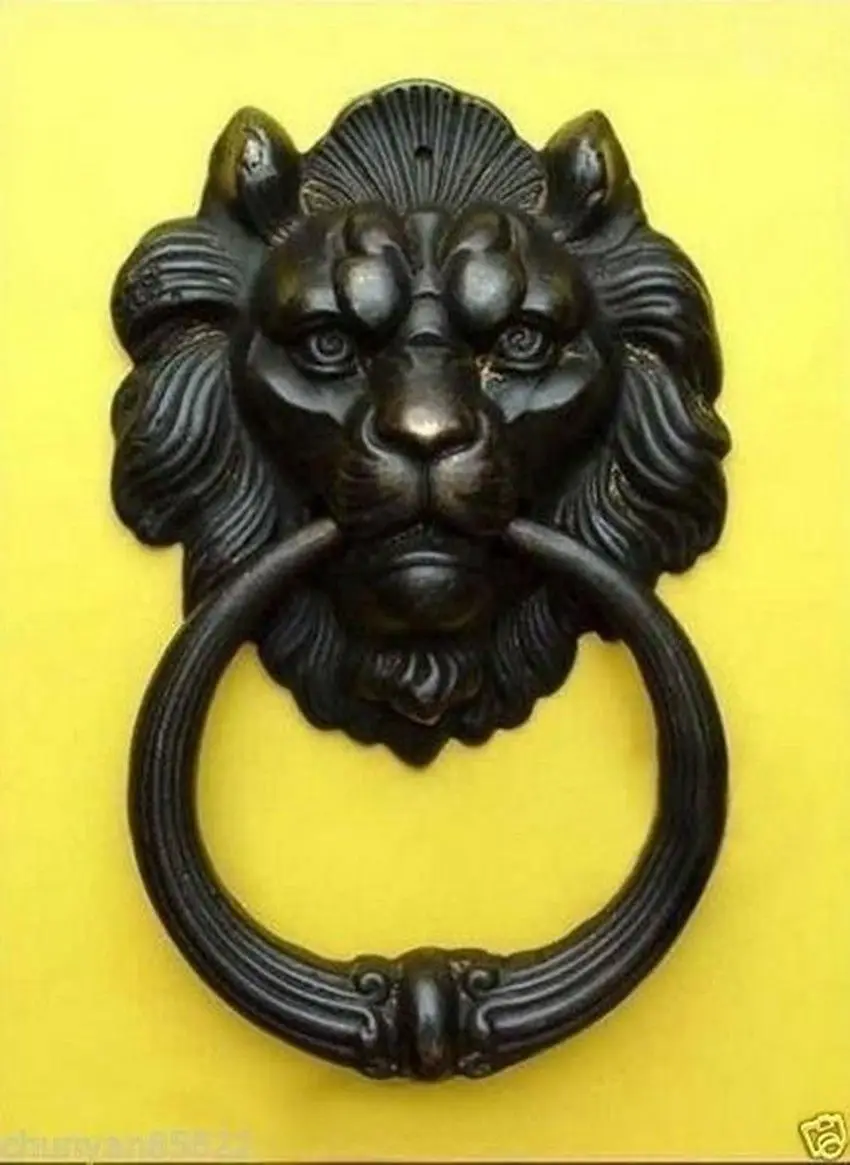 Chinese Fierce Lion Head Door Knocker 7"High 17cm Height Garden Decoration 100% real Brass