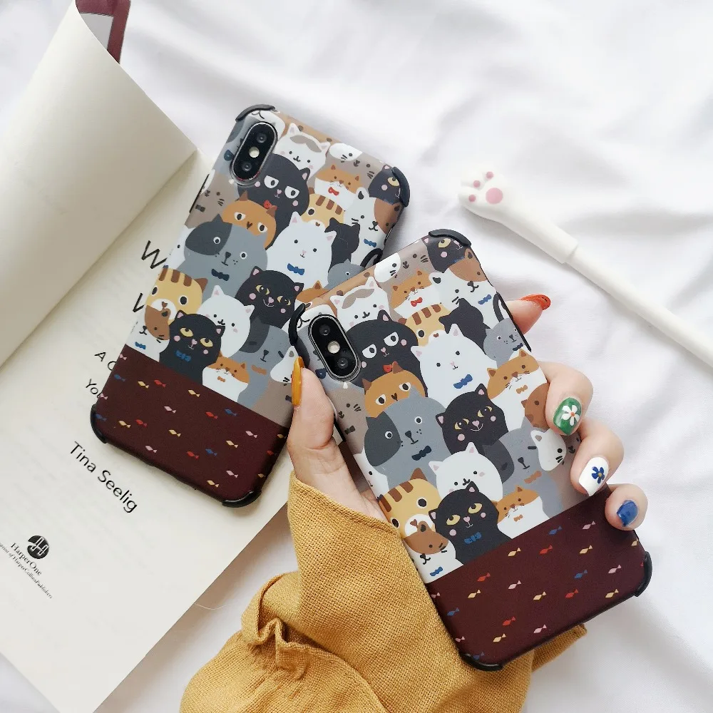 ORYKSZ Cute Cartoon Cat Pattern Phone Case For iPhone X XS Max XR Cover iphone 8 7 6S Plus Silicone Shockproof Cases |