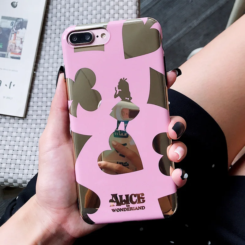 For iPhone XS Max Cute Case Alice mirror Soft Coque Phone Cases for Apple Xs XR X 7 7plus 8 8plus 6 6Sp shell pink case |