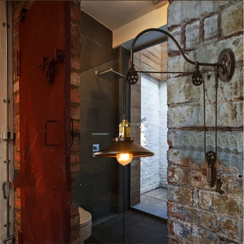 Черная Железная настенная лампа E27 в стиле лофт декоративный потолочный