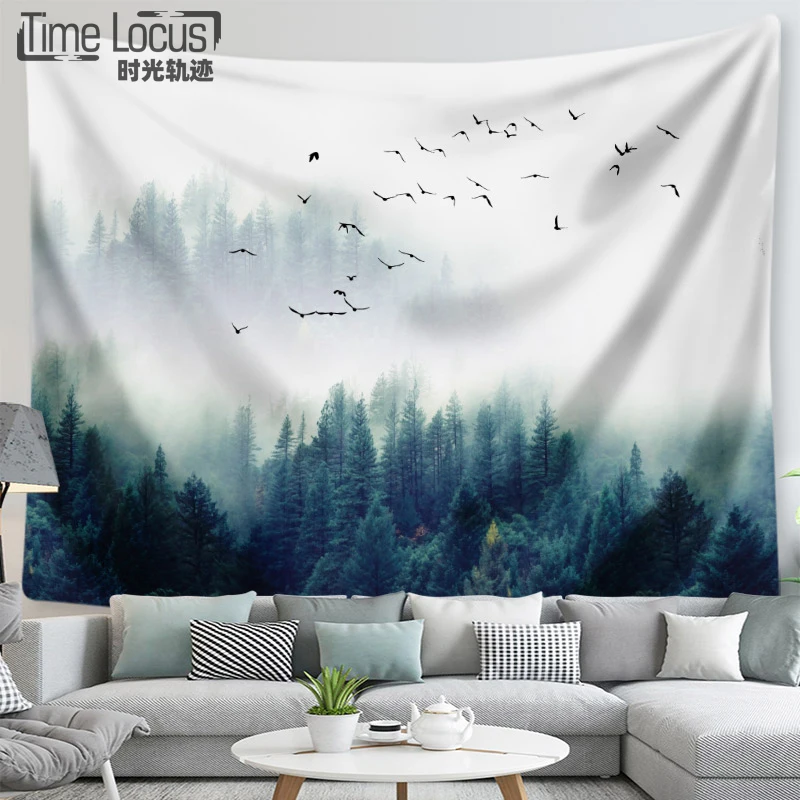 Mountains Bird Animal Tapestry Wall Carpet Cloth Hanging Leaf Home Decor Beach Mat Printing Polyester Living Room Mat
