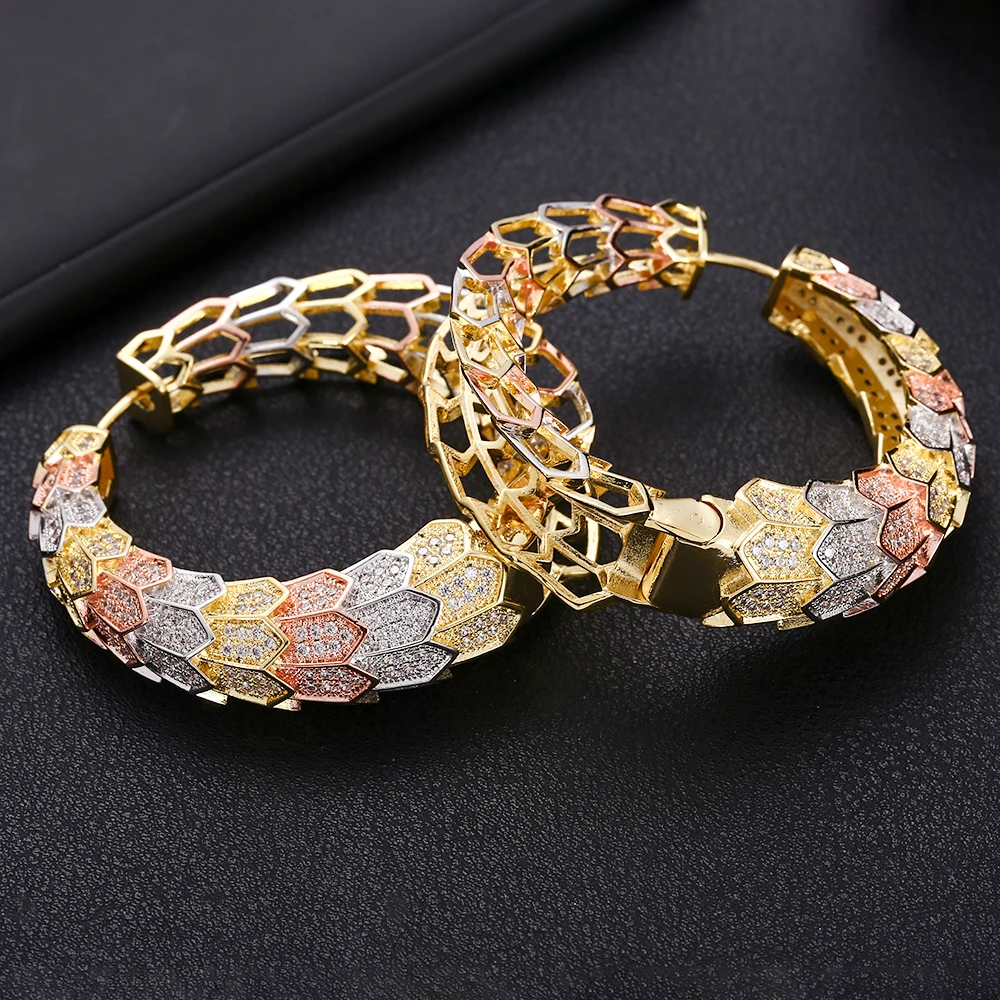 Jankelly Роскошные геометрический кубический циркония себе большие круглые серьги