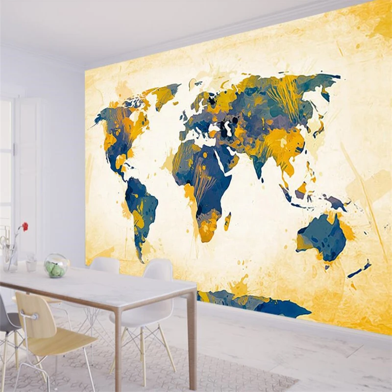 

beibehang Retro Fashion Doodle World Map Living Room Bedroom Wall Custom Large Mural Green Wallpaper papel de parede para quarto
