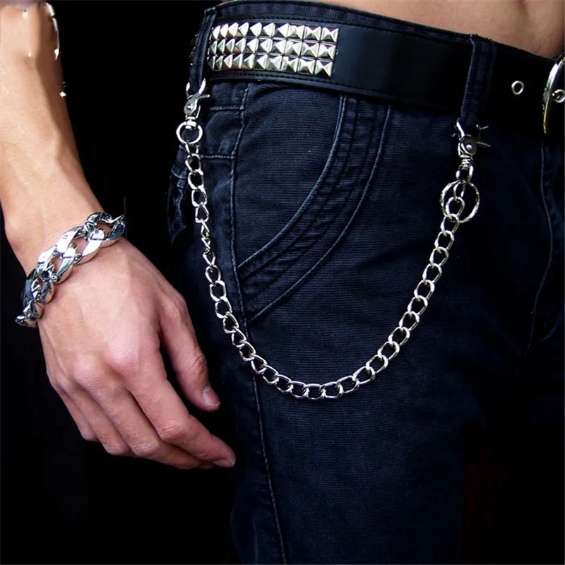 Fashion Punk Hip-hop Belt Waist Chain Male Pants Chain Trousers Chain Silver Hot Men Jeans Silver Metal Accessories Jewelry DR48