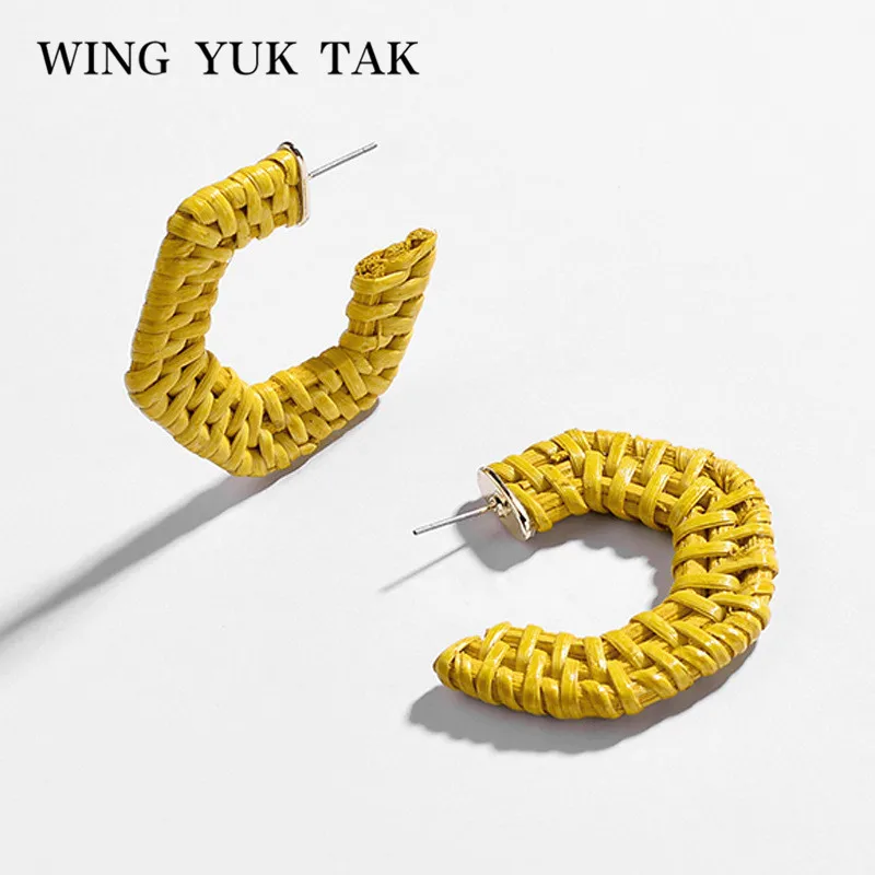Женские серьги-кольца wing yuk tak желтые серьги из ротанга геометрические богемные