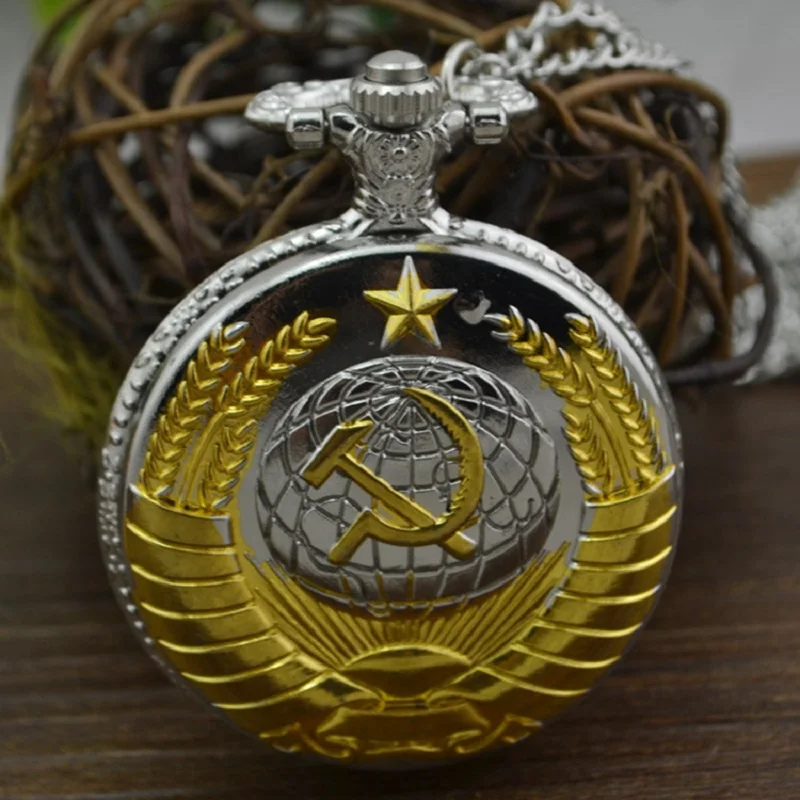 Винтажная эмблема СССР, советские значки, серповидный молоток, российские армейские карманные часы, золотое ожерелье, подвеска на цепочке, часы коммунизма для мужчин и женщин