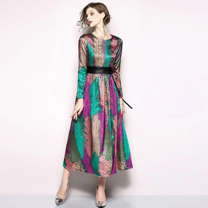Элегантное подиумное платье vestido женское облегающее с принтом длинным рукавом