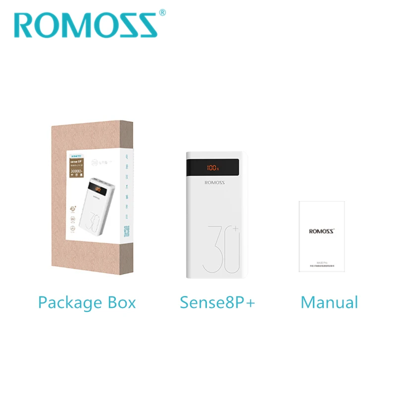 Внешний аккумулятор ROMOSS Sense8P + 30000 мАч 18 Вт QC3.0 поддержка внешнего аккумулятора