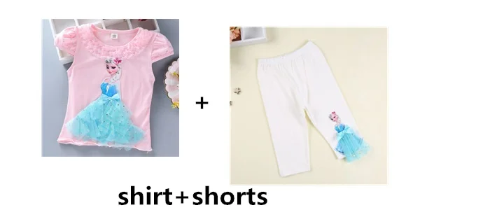 shirt and shorts-6 Комплект одежды для детей, летняя футболка с 3d-аппликацией Анны, Софии, Эльзы и штаны, милая одежда, забавная Одежда для девочек - Цвет: shirt and shorts-6