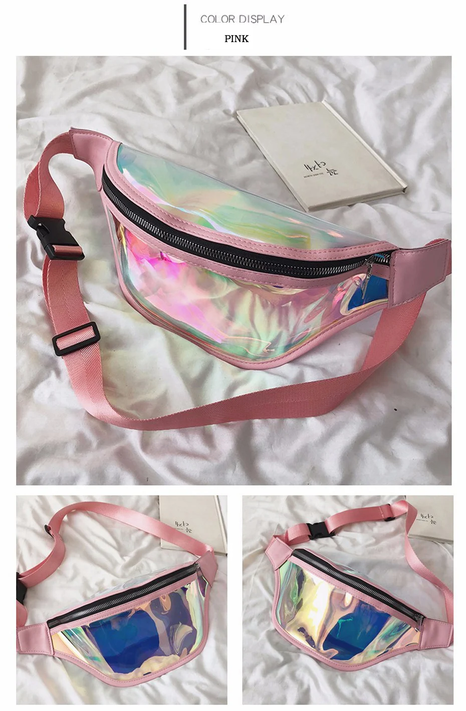 Holographic Fanny Pack Laser Waist Pack for Women Fashion Belt Bum Bag Waterproof Transparent Clear Punk