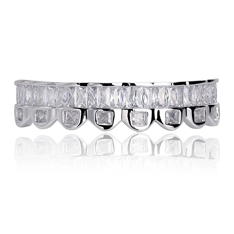 Silver Bottom Хип-хоп ЗУБЫ Grillz Bling Iced Out AAA циркон Топ и низ зуб набор для мужчин и женщин подарки Мода Grillz ювелирные изделия - Окраска металла: Silver Bottom