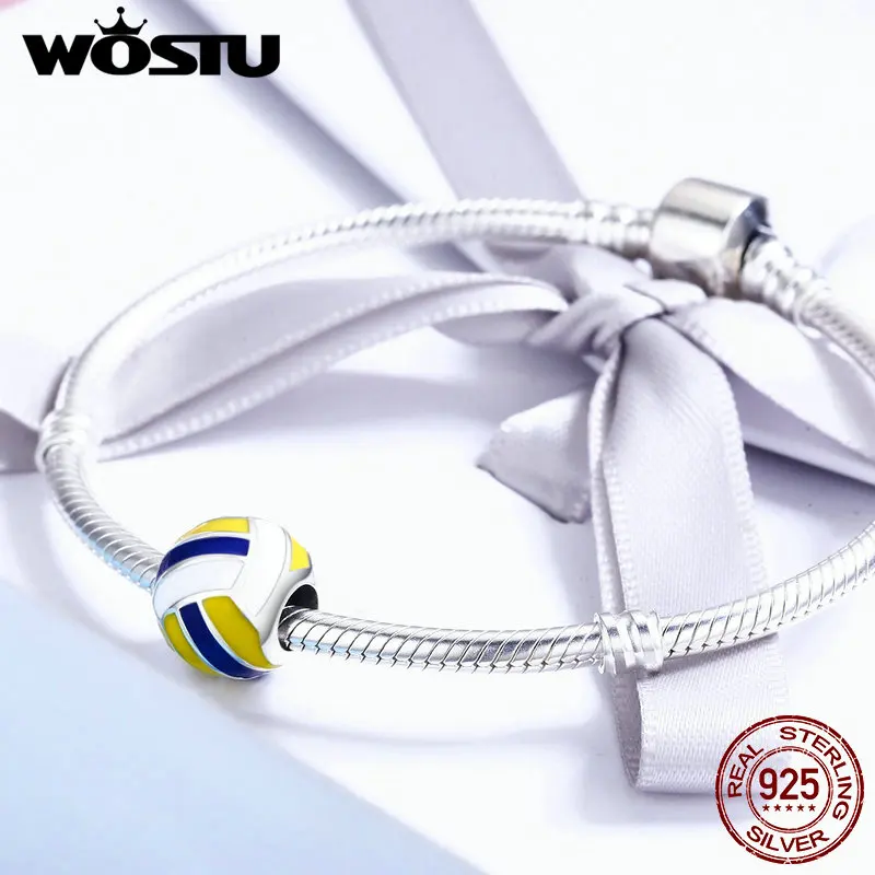 Браслет WOSTU CQC448 из 100% стерлингового серебра 925 пробы для волейбола любви спорта