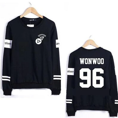 Kpop seventeen Мужская и Женская толстовка с круглым вырезом принтом имени участника