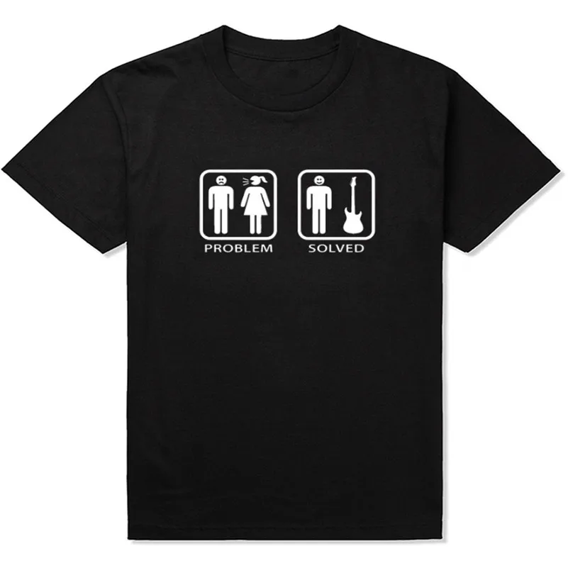 2017 Новый Стиль проблема решается гитара футболка Для мужчин Повседневное