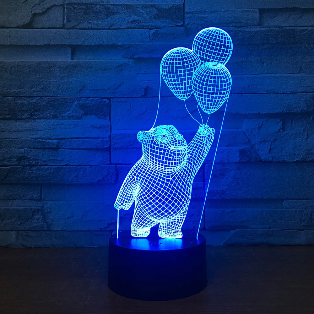 Воздушные шары в виде медведя 7 цветов 3D Светодиодная лампа с USB настольный