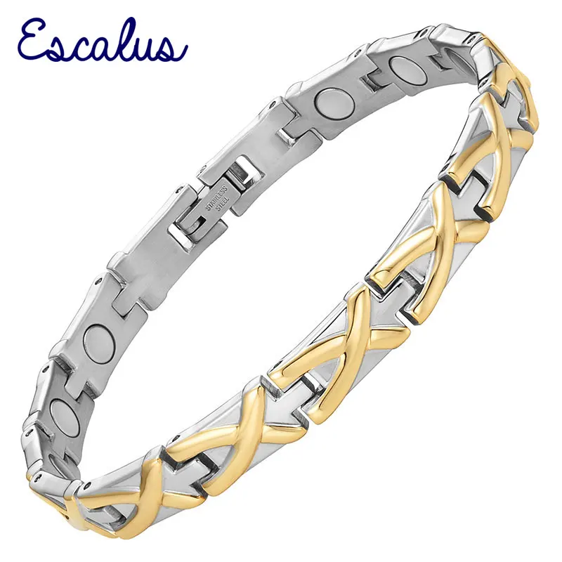 

Escalus Women Wristband Jewellery Gift 2-Tone Gold Silver Bio Bracelet Bangle Magnetic Stainless Steel Fast Charm