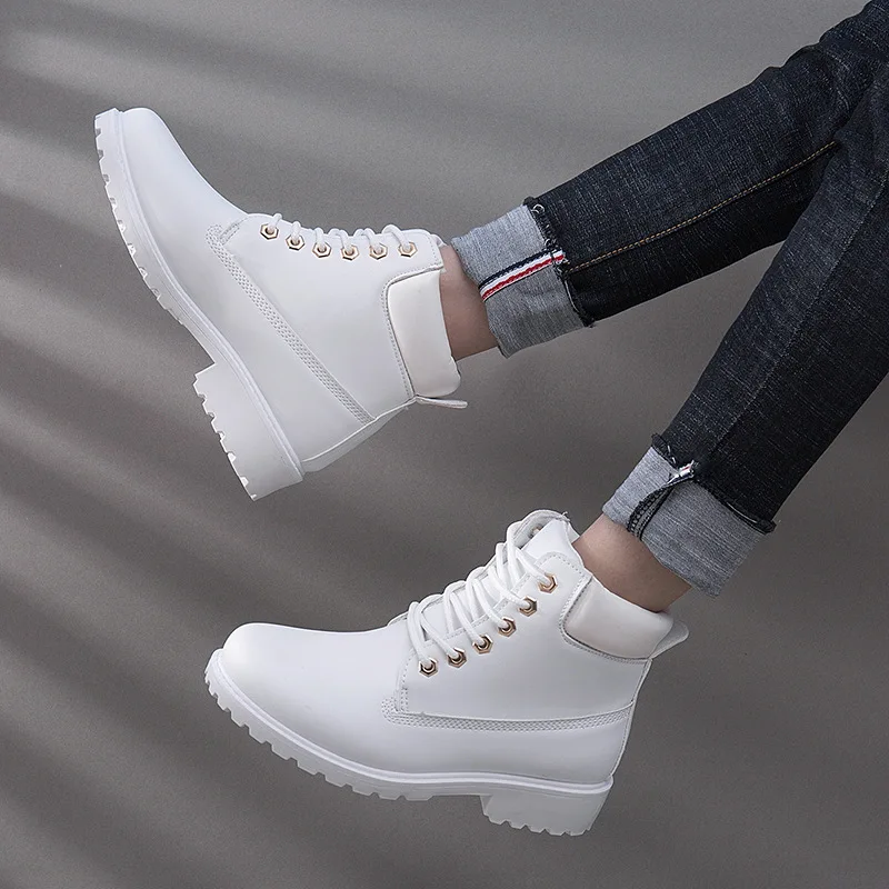 Женские ботинки из ПУ кожи белые однотонные ботильоны W3 35|women boots white|leather winter bootsboots