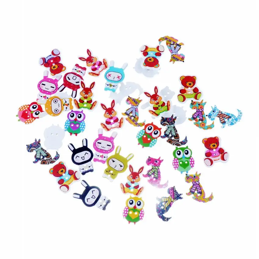 Бесплатная доставка розница 50 шт. разные цвета 2 отверстия рисунок с животными из