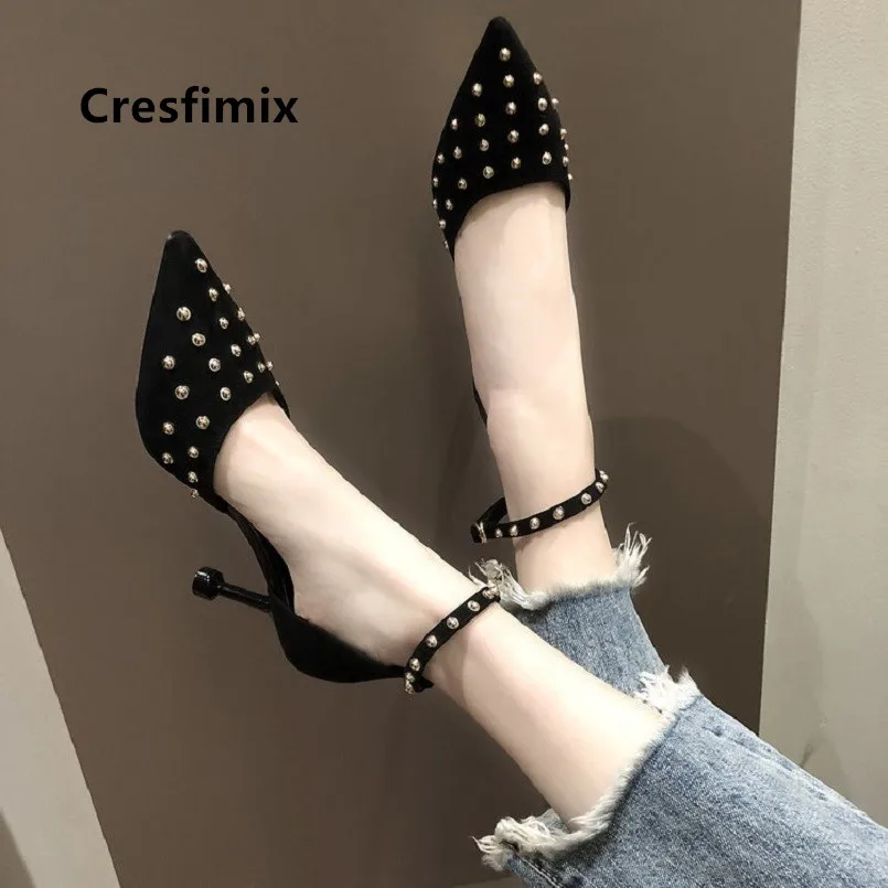 Туфли Cresfimix женские с заклепками удобная обувь на высоком каблуке синими
