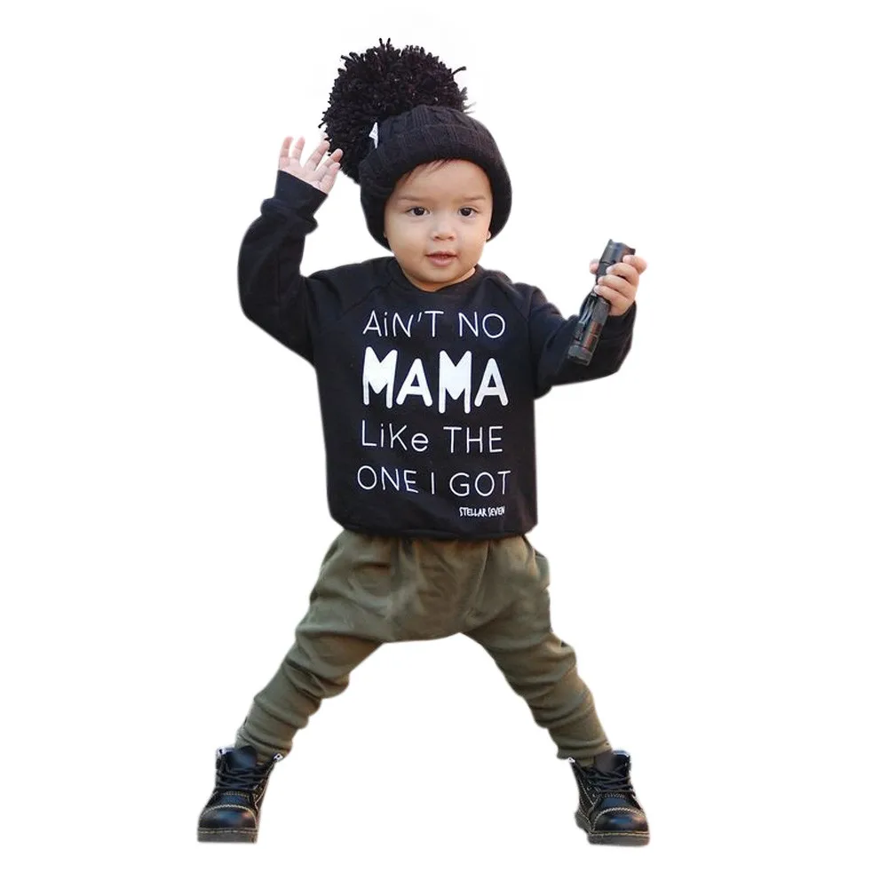 Комплект одежды для маленьких детей футболка с длинными рукавами и буквенным