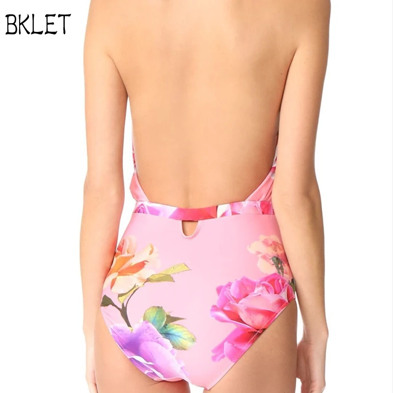 

2018 Summer Women Swimwear Sexy Print Cross Strap One Piece Swimsuit High Waist Bodysuits Thong Bathing Suits Femme Monokinis