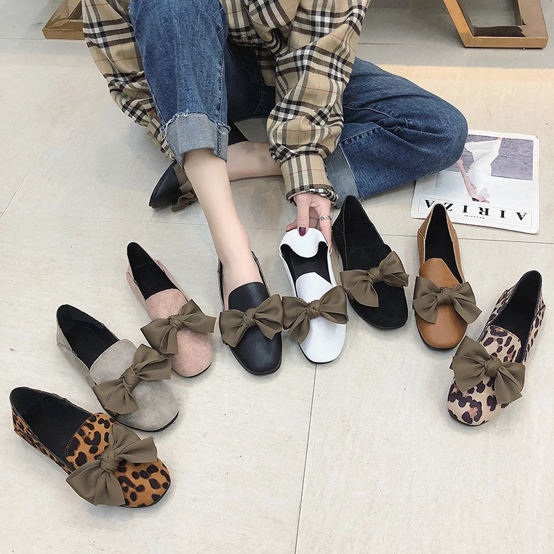 Женская обувь на плоской подошве сезон весна-осень лоферы с бантом