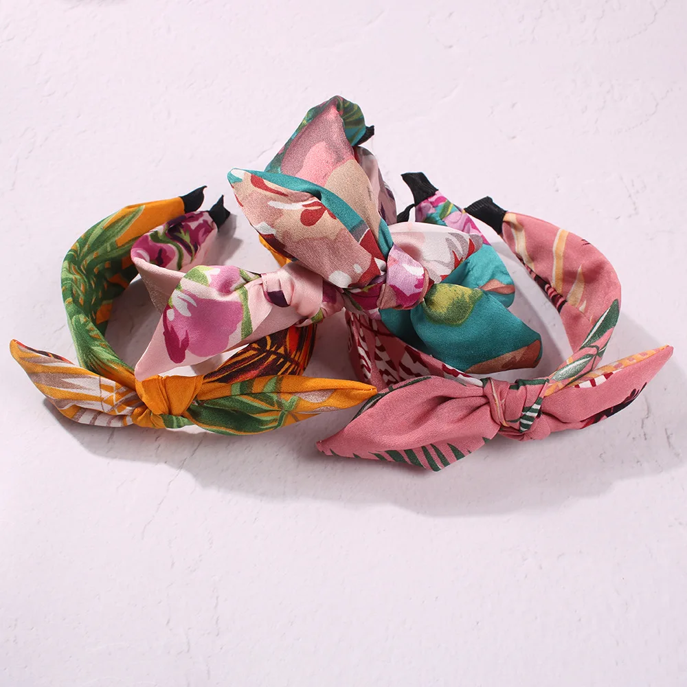 New 1PCS Cloth Cross Bow Hairbands Women Widen Floral Print Bezel Headband Korean Elegant Female Boho Hair Accessories Hoop | Украшения и