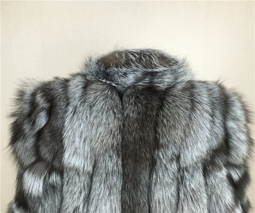 LIYAFUR стенд пальто с воротником из натуральной Silver Fox Мех животных длинные зимние теплые пальто куртка для женщин роскошн