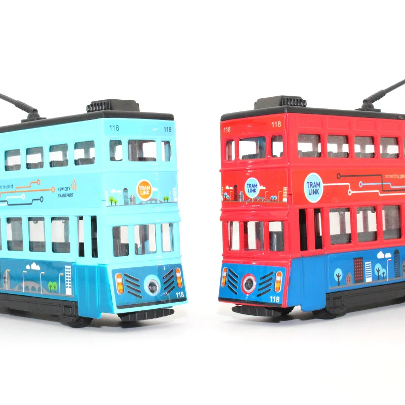 Литая под давлением модель автомобиля двухэтажный автобус звук и свет