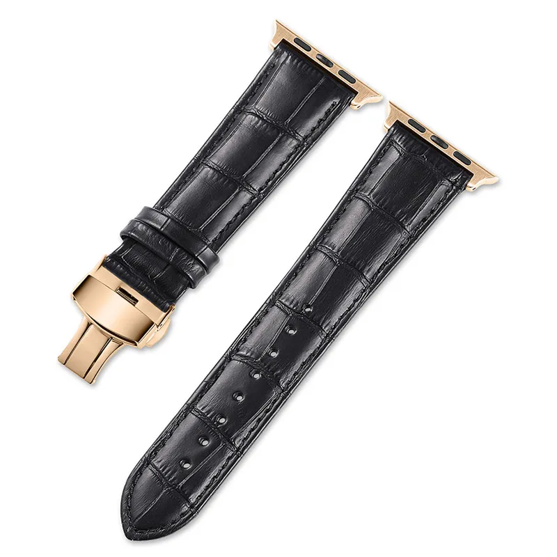 black black ros gold CHIMAERA для наручных часов Apple Watch, версии чёрный; коричневый ремешок для часов застежка-бабочка адаптер 38 мм 42 мм/40 мм 44 мм для наручных часов iWatch серии 4 3 2 1 - Цвет ремешка: black black ros gold