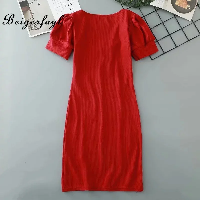 Beigerfayl 2019 новые летние Винтаж платье с квадратным вырезом Slim Fit короткий рукав