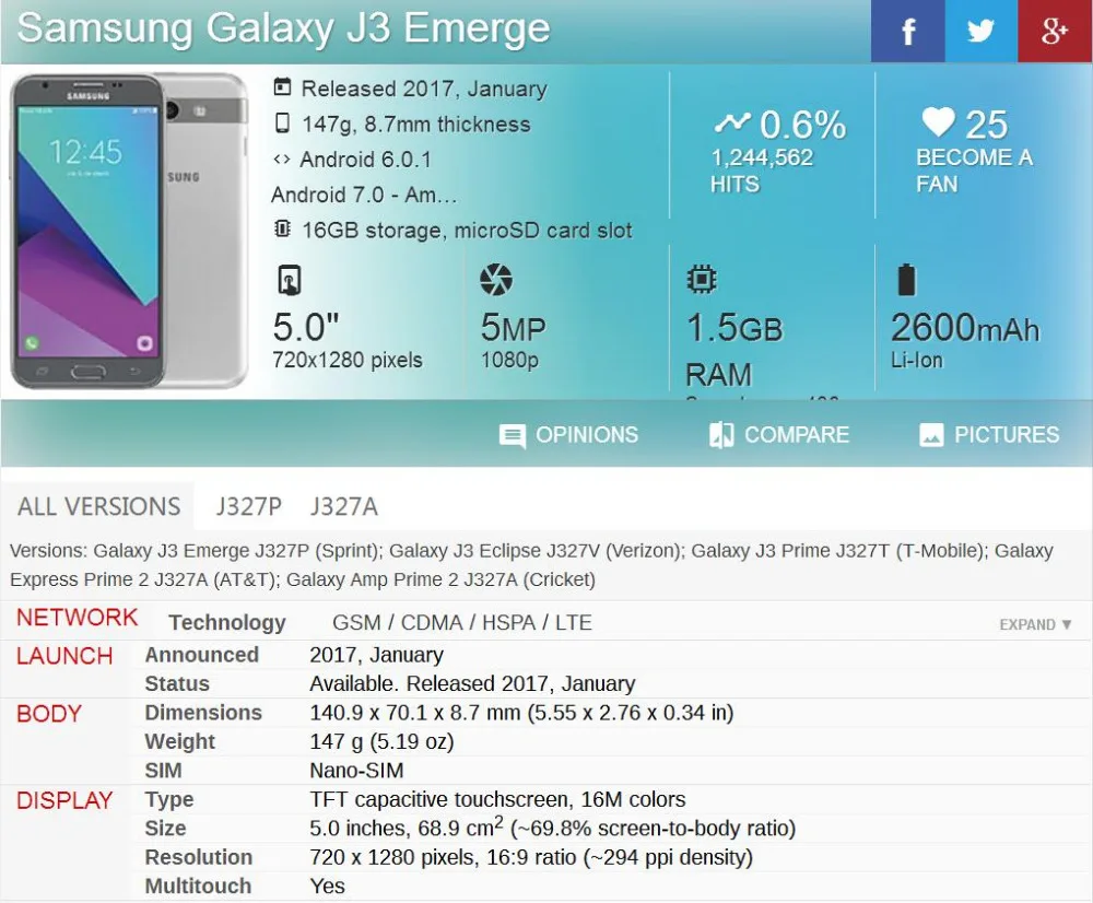Для samsung Galaxy J3 emerge J327 J327P J327A ЖК-дисплей сенсорный экран дигитайзер сборка