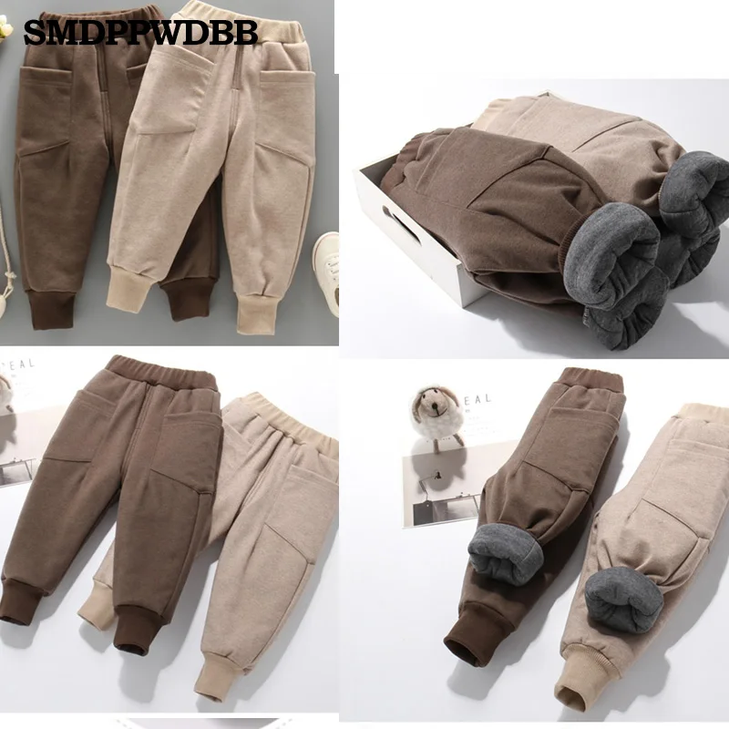 SMDPPWDBB 90 130 см повседневные Зимние флисовые штаны для мальчиков утепленные брюки