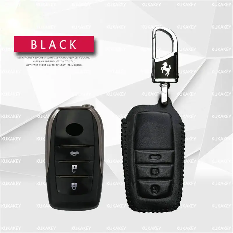 black 3 button Чехол для ключей из натуральной кожи для Toyota Camry Crown Corolla RAV4 Highlander CHR C-HR Land Cruiser 200 LC200 Prius Prado - Название цвета: black 3 button
