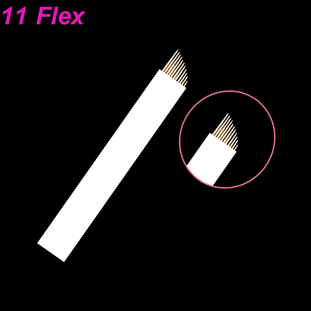 

200 pcs 11 Flex Microblades Needles Permanent Makeup EYEBROW Blades Manual MICROBLADING Pen and 3D Embroidery 0.25mm White Pin