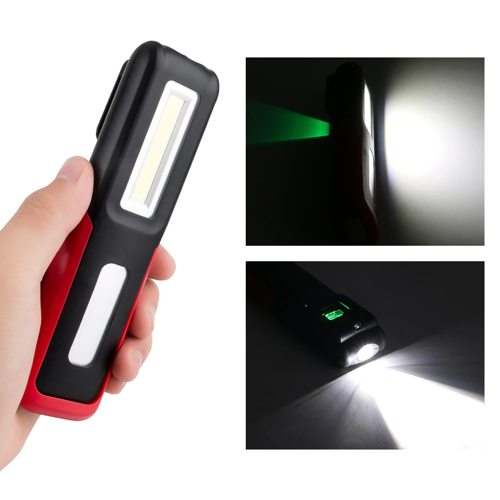 Светодиодный фонарик с функцией зарядки через USB, рабочим светом COB, магнитным крючком и возможностью использования в кемпинге, для ремонта автомобилей и на открытом воздухе.