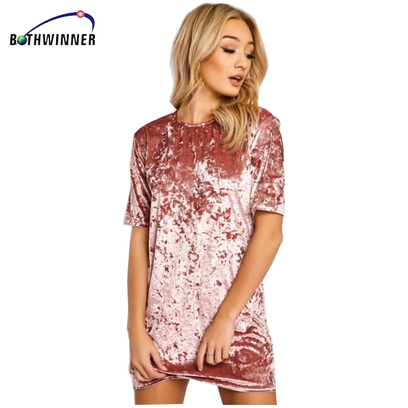 

Bothwinner Loose Solid Short Sleeve Velvet Dress New Fashion Casual Summer Women Dress Sexy Party Mini Dresses Robe Vestidos